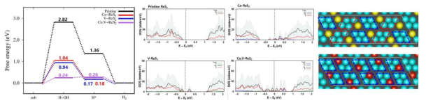 V, Co 도핑된 ReS2의 수소흡착 자유에너지와 상태밀도 그리고 Co doping시 발생하는 격자 왜곡