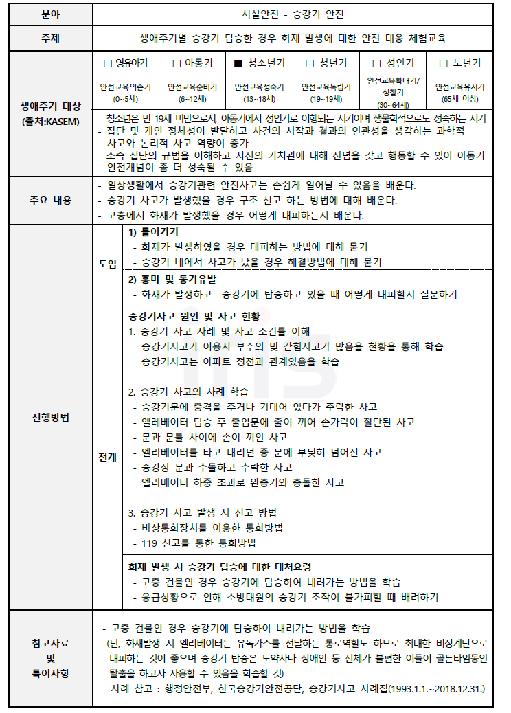 예시 2 - 승강기안전 실감형 체험교육 프로그램(청소년기)