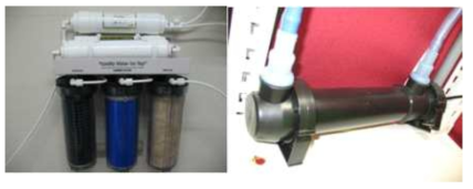 카트리지필터(좌)와 자외선 살균장치(우) 모습