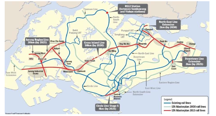 Rail network plan until 2030 출처 : 싱가포르 육상교통청(LTA) 홈페이지