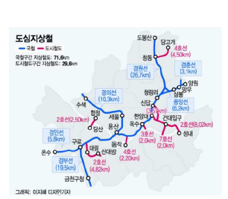 서울 도심 지하철 지하화 유력 구간 (출처 : 머니투데이)