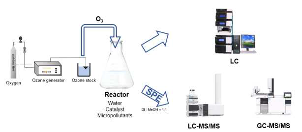 촉매오존산화를 통한 미량오염물질 제거 실험 모식도