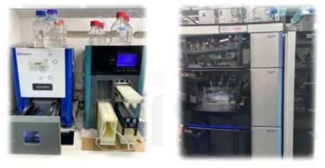 미량오염물질 전처리 SPE 장비 (좌)와 분석용 HPLC (우)