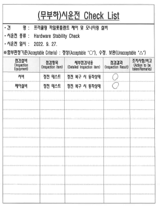 계측제어설비 무부하 시운전 check list