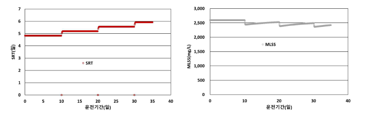 무산소조 부분 파괴에 따른 시스템 SRT 및 MLSS 변화