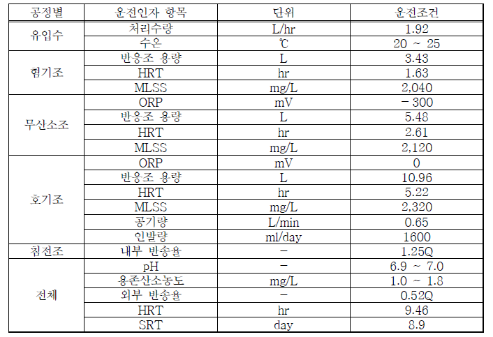 A2O 시스템 운전조건