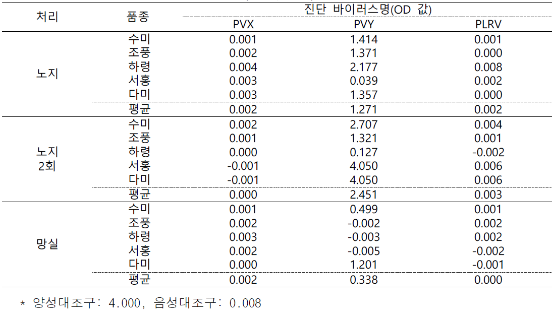 씨감자 채종 횟수 시험 바이러스 검사(ELIZA, 2023)