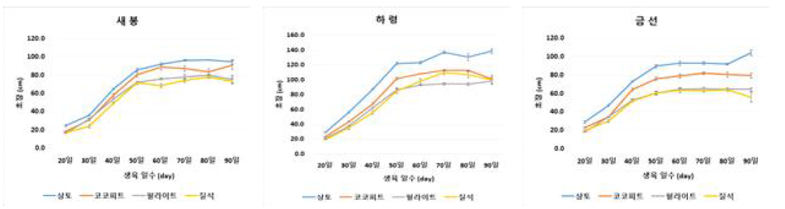 최적 배지선발 시험 지하부 생육 속도(2019)