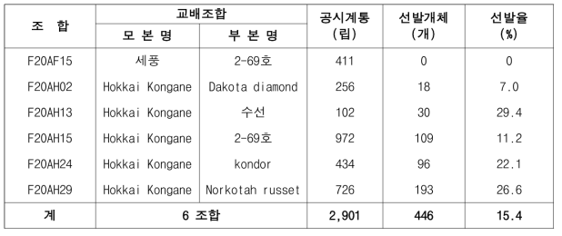 2021년 가공용 냉동감자 대체 실생 1세대 진전 및 우수개체 선발