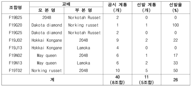 2021년 가공용 냉동감자 대체 실생 3세대 진전 및 우수계통 선발(장휴면)