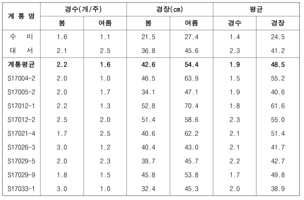 2021년도 생산력검정예비시험 주요 계통의 생장 특성