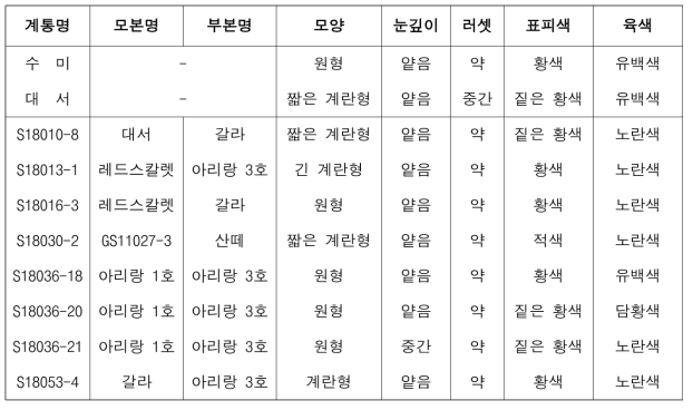 2022년도 생산력검정예비시험 주요 계통의 형태적 특성