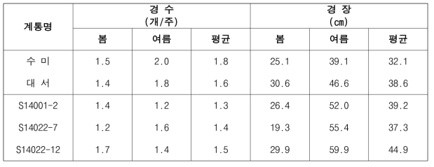 2019년도 생산력검정본시험 우수계통의 봄재배 및 여름재배 시 생육특성