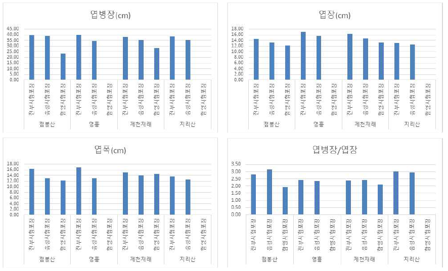 참당귀 유전자원의 시험포장별 지상부 생육특성(2019)