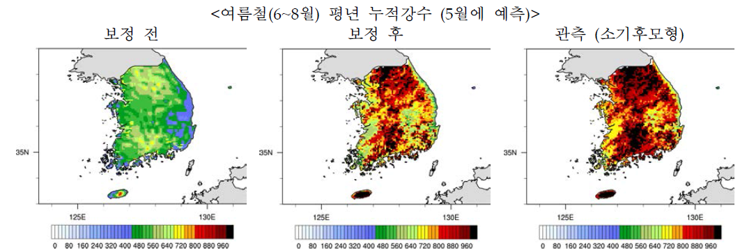 보정된 상세기후예측자료의 강수 공간분포 예시