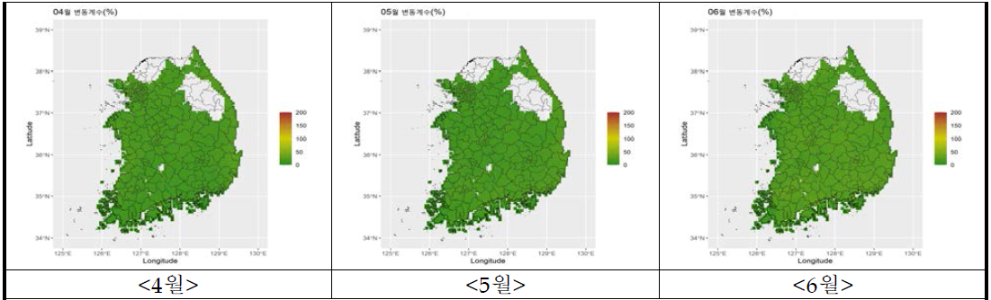 과수원 감 증발산량 미래전망의 불확실성(변동계수) 평가 결과