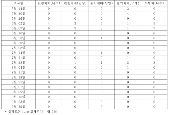 감 과원 감꼭지나방 성페로몬 유인 수컷 성충수(마리/트랩)