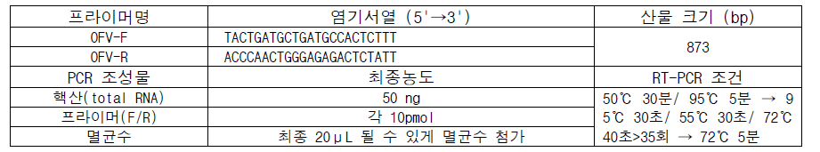 덴드로비움 난반점바이러스(OFV) 진단용 프라이머 염기서열 및 진단조건