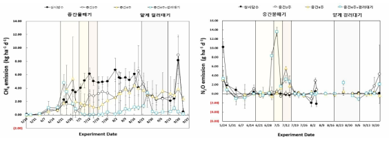 일별 메탄 및 아산화질소 배출 변화