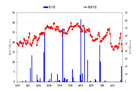 강수량(mm) 및 대기 평균온도(℃)