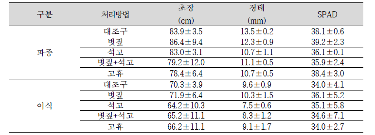 파종·이식에 따른 생육 비교 (파종 후 :51일)