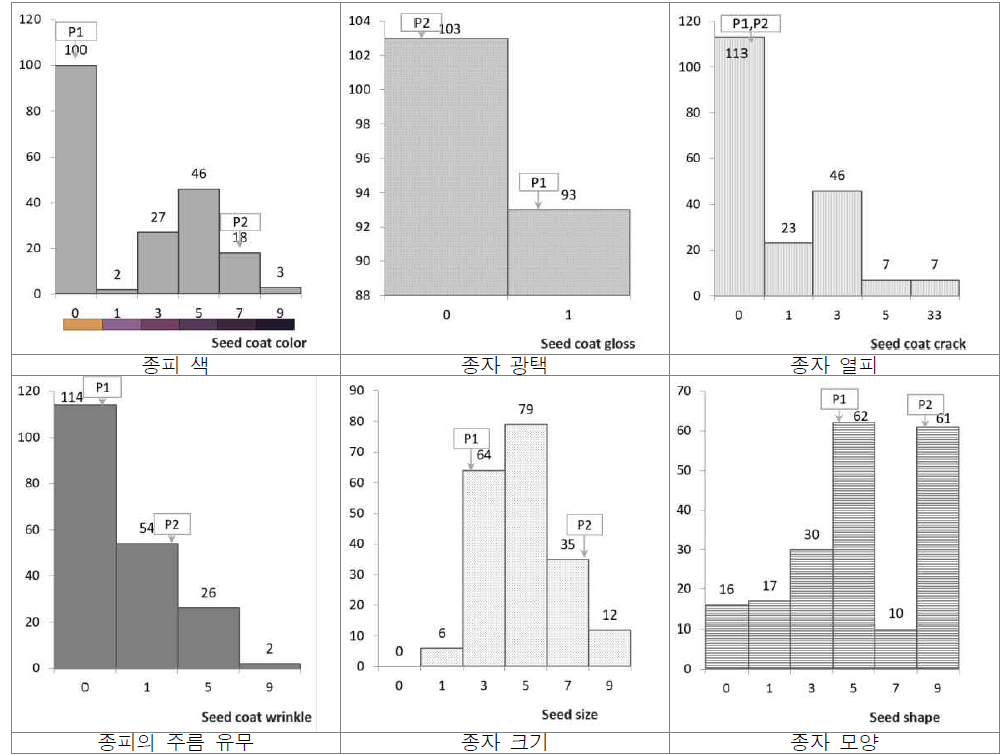 종자 외관 관련 달관조사 결과의 집단 내 분포