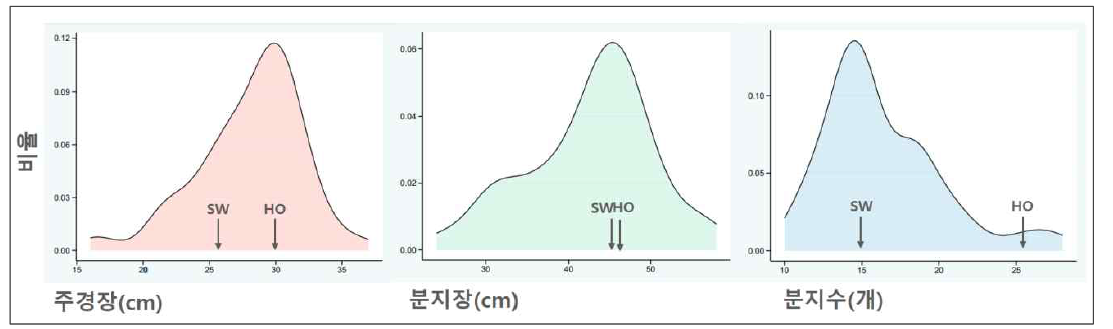 MABC 계통(세원/해올) 지상부 생육 조사 분포