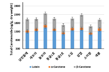 잎들깨 품종별 카로티노이드 함량 (온실재배)