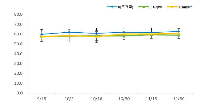 영양생장기 CO2 시비에 따른 엽록소 함량 변화