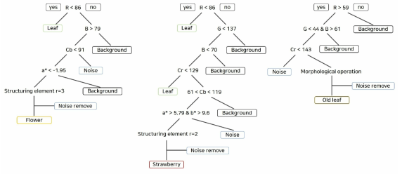 꽃, 과실 및 노엽 인식을 위한 Color threshold 기반 Decision tree