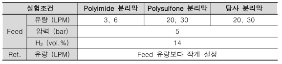 수소 분리막 실험 조건