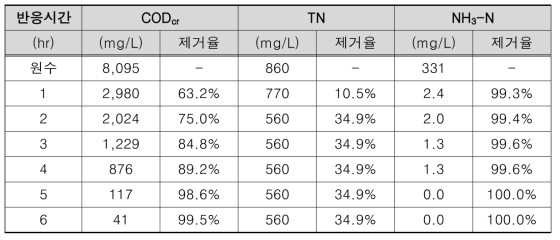 여수시 H위탁 폐수 처리시설 내 수탁폐수원수(침출수B)에 대한 실험결과