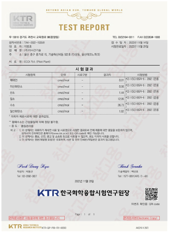 KTR 가스 분석 성적서(TAK-2022-153581)