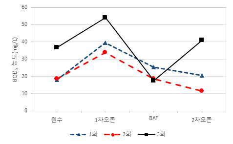 2차년 1~3회차 현장운영 BOD농도 그래프