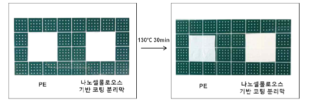 코팅 분리막의 내열성 평가 (130 oC, 30분)