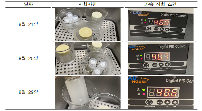 붉가시나무 추출물 함유 시제품 가속시험 실험 결과