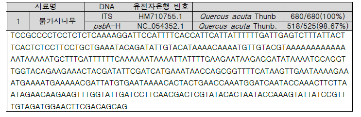 염기서열 NCBI 유전자은행 비교검색 결과