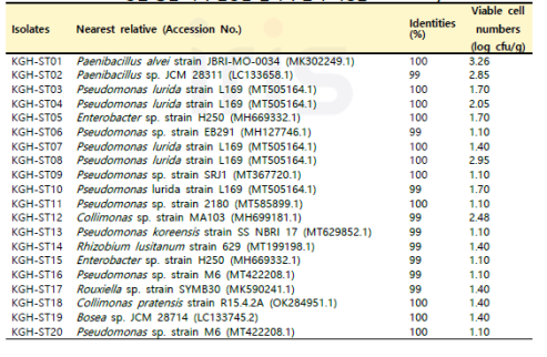 KGH 강원 홍천 지역 산양삼 줄기의 분리 미생물 16S identity