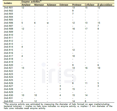 2차 산양삼 뿌리의 분리 미생물 효소활성