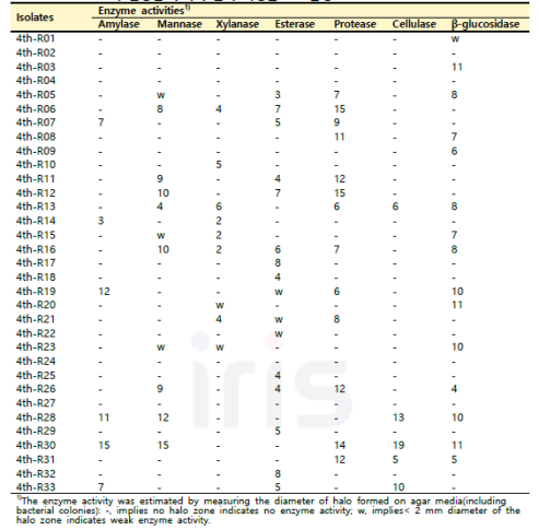 4차 산양삼 뿌리의 분리 미생물 효소활성