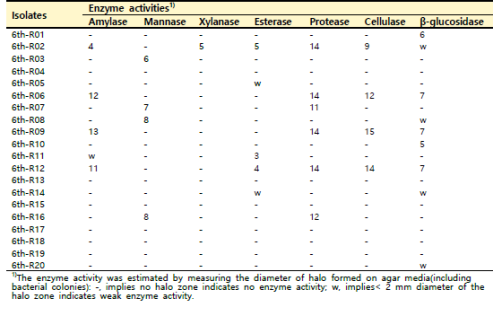 6차 산양삼 뿌리의 분리 미생물 효소활성