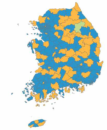 소나무허리노린재의 주요 원산지 (샌프란시스코)와 국내 지역의 기후유사성 비교 결과