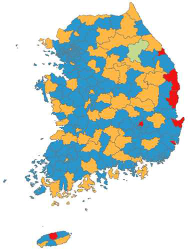 소나무허리노린재의 주요 원산지 (샌디에고)와 국내 지역의 기후유사성 비교 결과