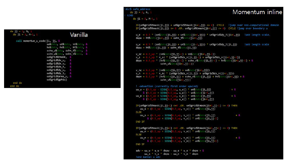 Vanilla와 Momentum inline 실험의 소스 코드 비교