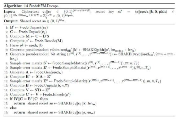 FrodoKEM Decaps 알고리즘 [ABD+19]