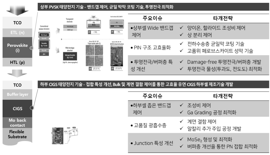 상부 페로브스카이트/하부 CIGS 단위셀 개발 이슈 및 타개 전략