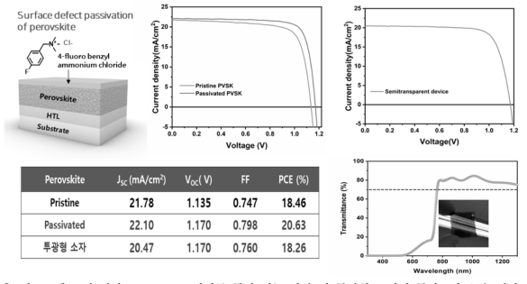 표면 결함 passivation 처리를 통한 성능 향상 및 투광형 소자의 투과도와 효율 결과